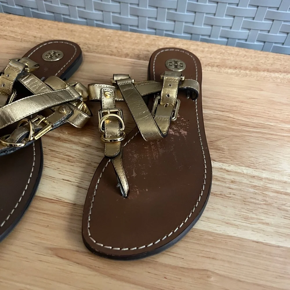 Tory Burch Trent Flat Sandals 6.5 M Gold